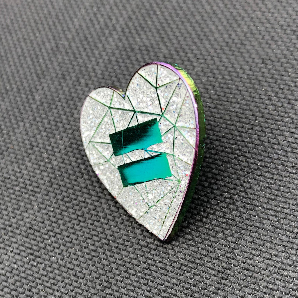 Rainbow Finished Glitter Equality Heart Lapel Pin