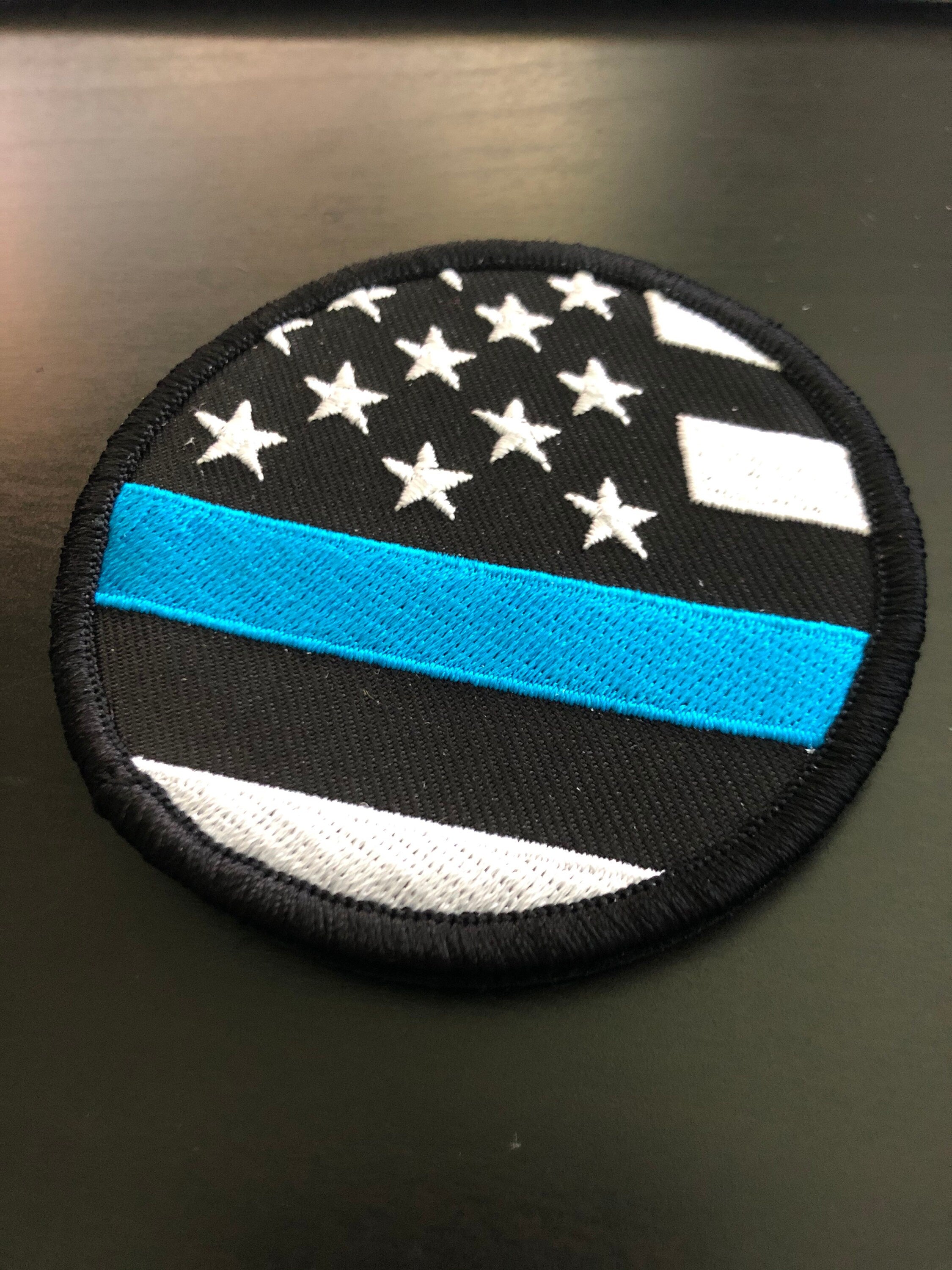 Thin Blue Line Flag - Custom Embroidered Patches (Velcro Backs)
